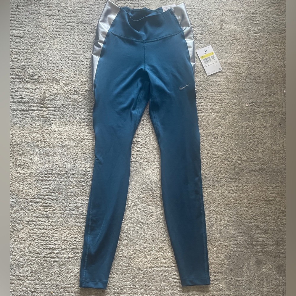 NWT Nike Dri-Fit Womens Running Leggings Tights Soze Small Blue Silver
